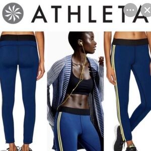 Derek Lam Women's Blue Leggings with Yellow Stripe